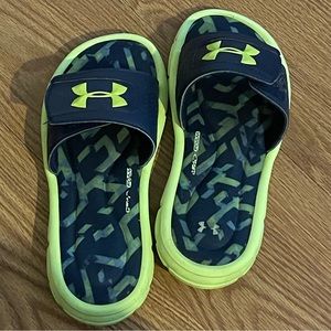 - Under Armour Youth Slides Sandals 4D
Foam Blue Lime Green Size 4Y